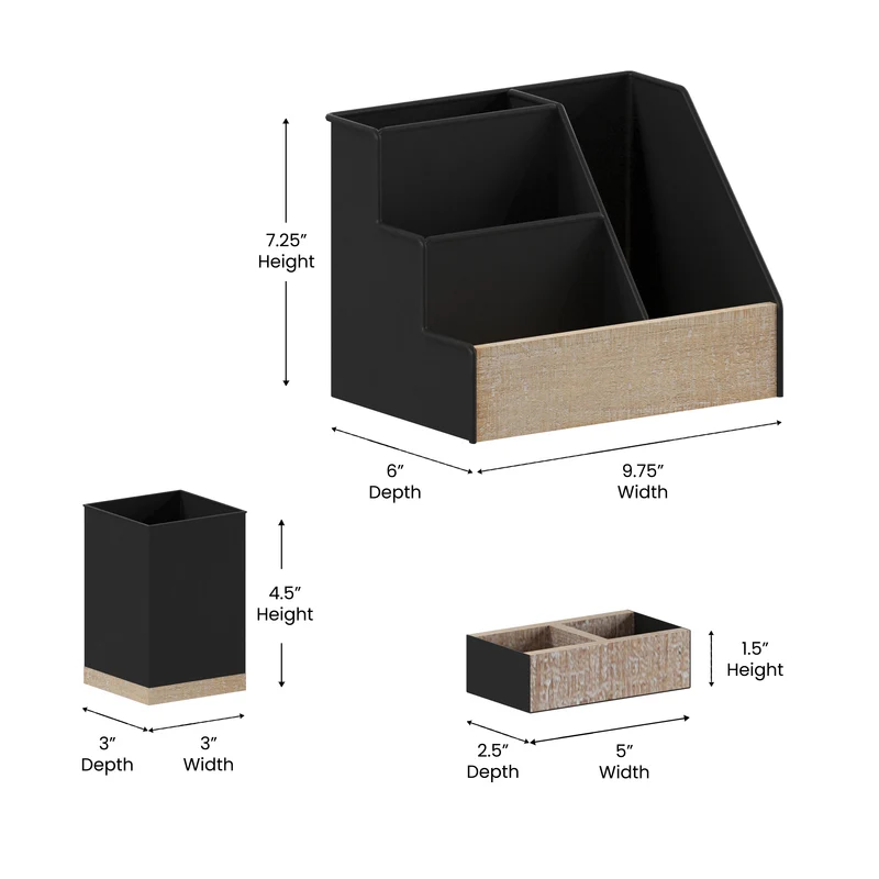 Nessa Three Piece Industrial Desk or Vanity Organizer Set with Foam Pads