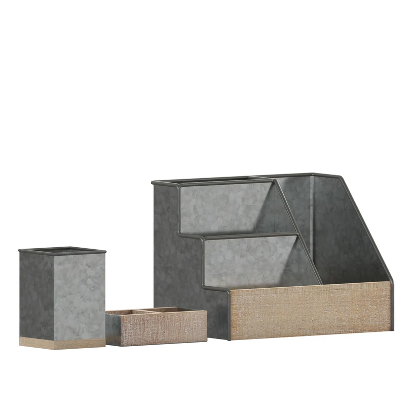 Nessa Three Piece Industrial Desk or Vanity Organizer Set with Foam Pads
