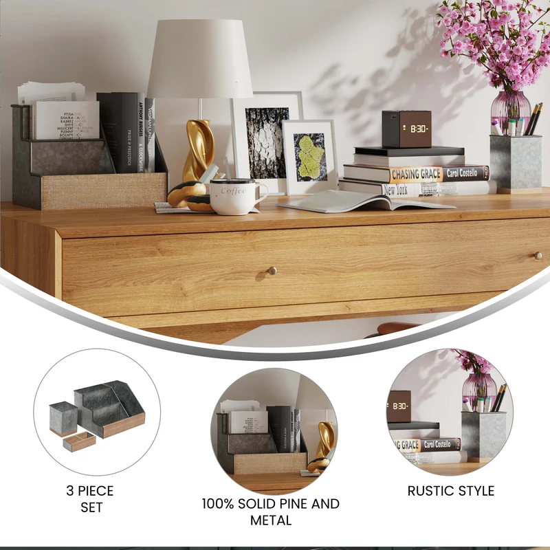 Nessa Three Piece Industrial Desk or Vanity Organizer Set with Foam Pads