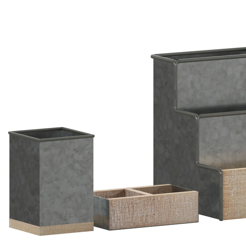 Nessa Three Piece Industrial Desk or Vanity Organizer Set with Foam Pads