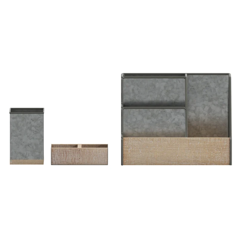Nessa Three Piece Industrial Desk or Vanity Organizer Set with Foam Pads