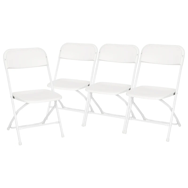 4 Pack of Zia All-Weather, Extra Wide Contoured Plastic Folding Chairs with Metal Frame and 650 lb. Static Weight Capacity