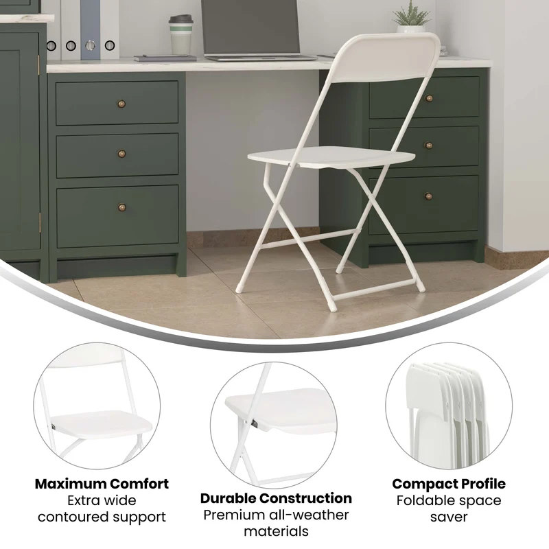 4 Pack of Zia All-Weather, Extra Wide Contoured Plastic Folding Chairs with Metal Frame and 650 lb. Static Weight Capacity