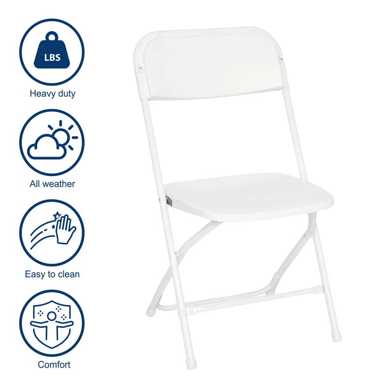 4 Pack of Zia All-Weather, Extra Wide Contoured Plastic Folding Chairs with Metal Frame and 650 lb. Static Weight Capacity