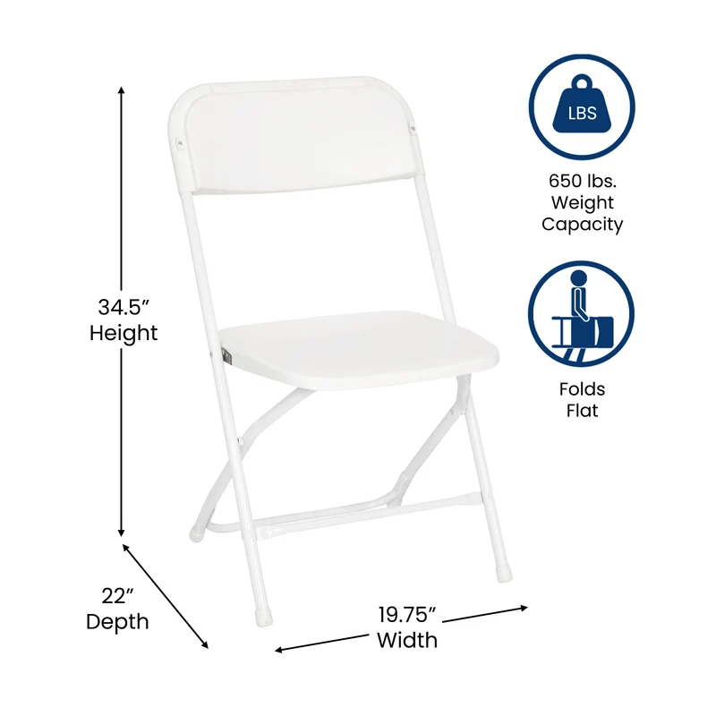4 Pack of Zia All-Weather, Extra Wide Contoured Plastic Folding Chairs with Metal Frame and 650 lb. Static Weight Capacity