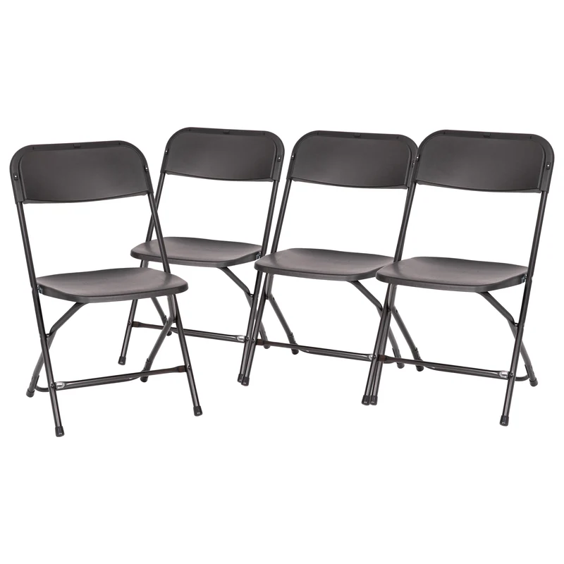 4 Pack of Zia All-Weather, Extra Wide Contoured Plastic Folding Chairs with Metal Frame and 650 lb. Static Weight Capacity