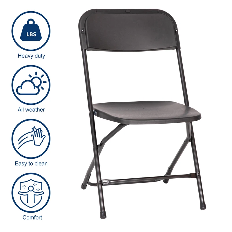 4 Pack of Zia All-Weather, Extra Wide Contoured Plastic Folding Chairs with Metal Frame and 650 lb. Static Weight Capacity