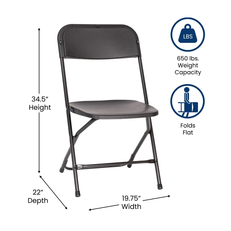 4 Pack of Zia All-Weather, Extra Wide Contoured Plastic Folding Chairs with Metal Frame and 650 lb. Static Weight Capacity