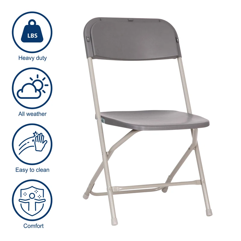 4 Pack of Zia All-Weather, Extra Wide Contoured Plastic Folding Chairs with Metal Frame and 650 lb. Static Weight Capacity