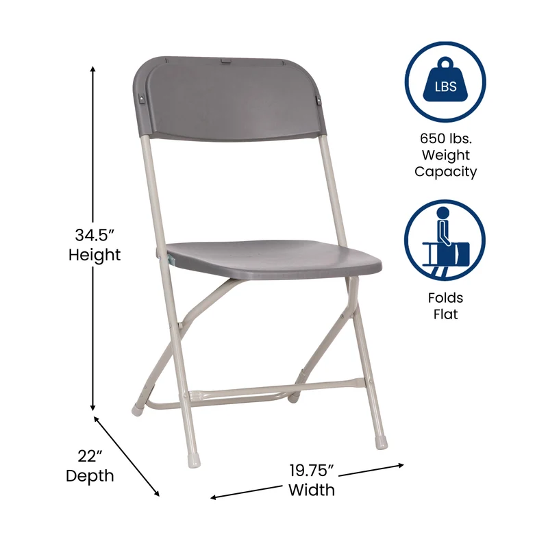 4 Pack of Zia All-Weather, Extra Wide Contoured Plastic Folding Chairs with Metal Frame and 650 lb. Static Weight Capacity
