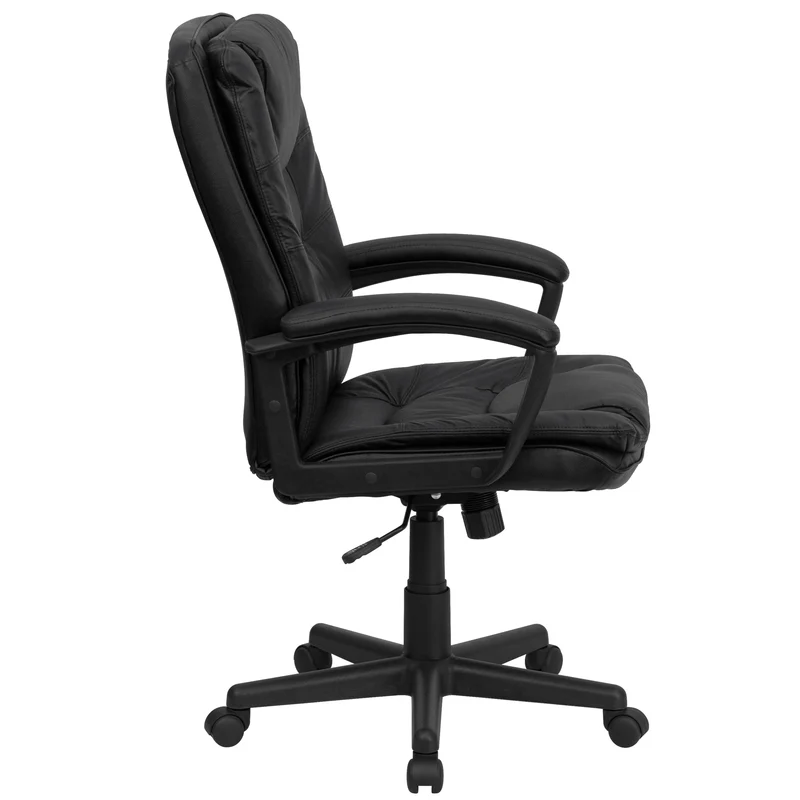 High Back Leather Executive Swivel Office Chair with Layered Padded Seat and Arms
