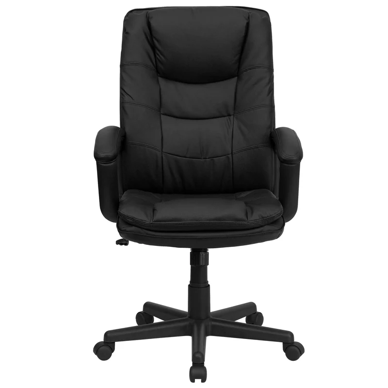 High Back Leather Executive Swivel Office Chair with Layered Padded Seat and Arms