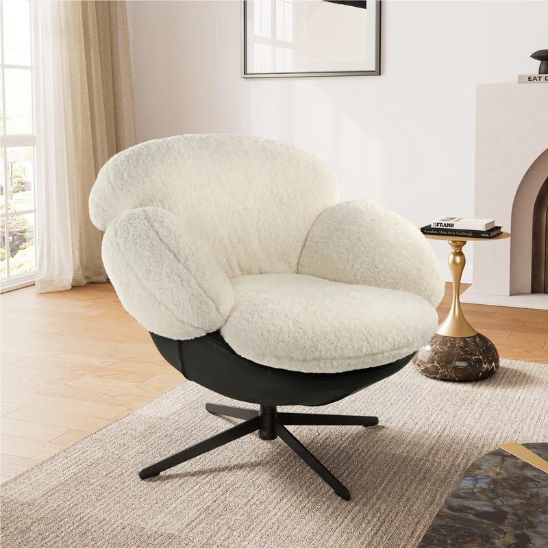 Cara, Modern Comfy Swivel Lounge Chair, White