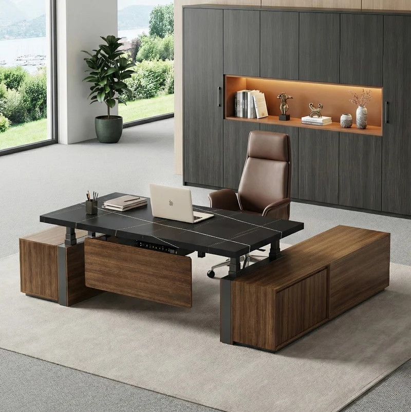 Zen Pro Series, 87"/72" Executive Standing Desk with Cabinets Set
