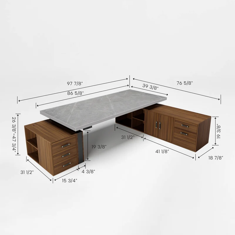 Zen Pro Series, 87"/72" Executive Standing Desk with Cabinets Set
