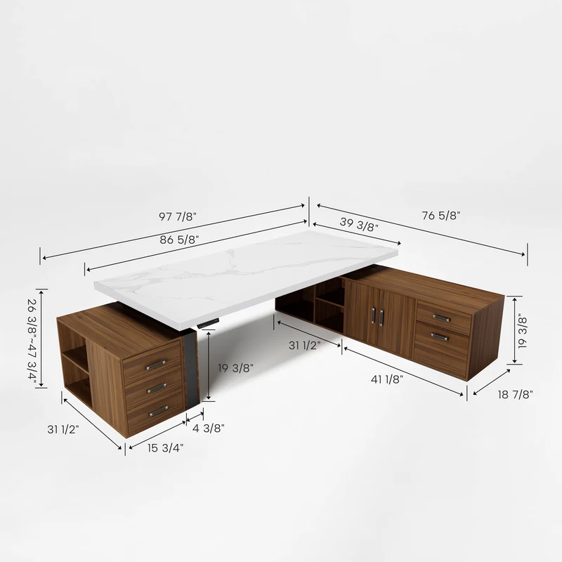 Zen Pro Series, 87"/72" Executive Standing Desk with Cabinets Set