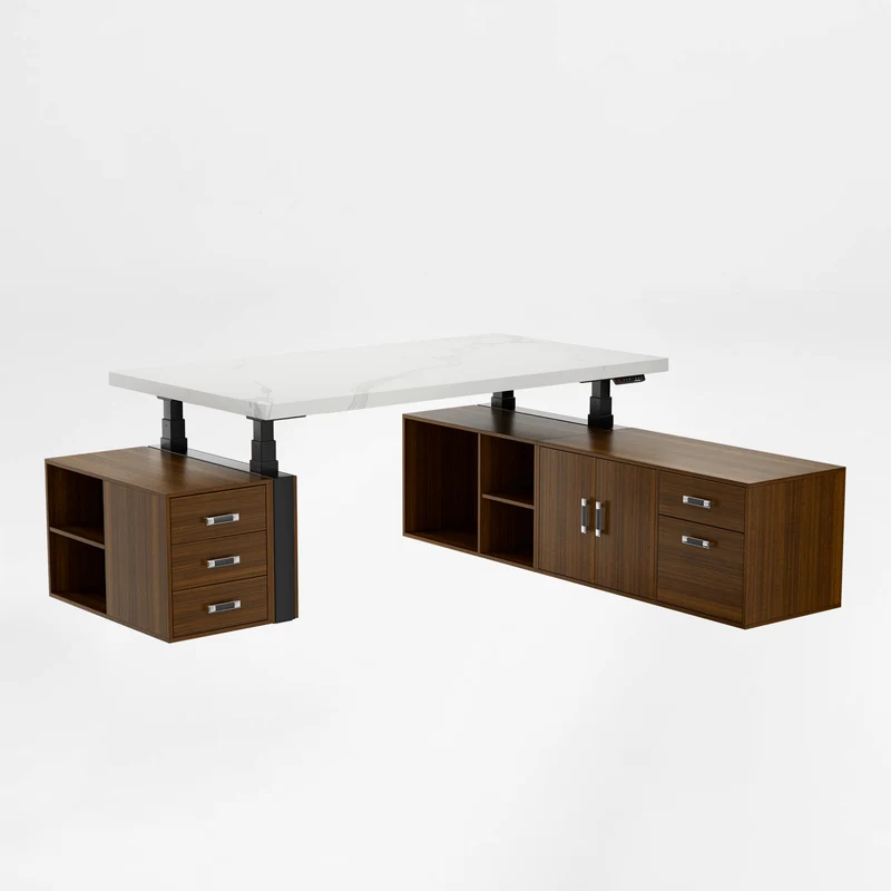 Zen Pro Series, 87"/72" Executive Standing Desk with Cabinets Set