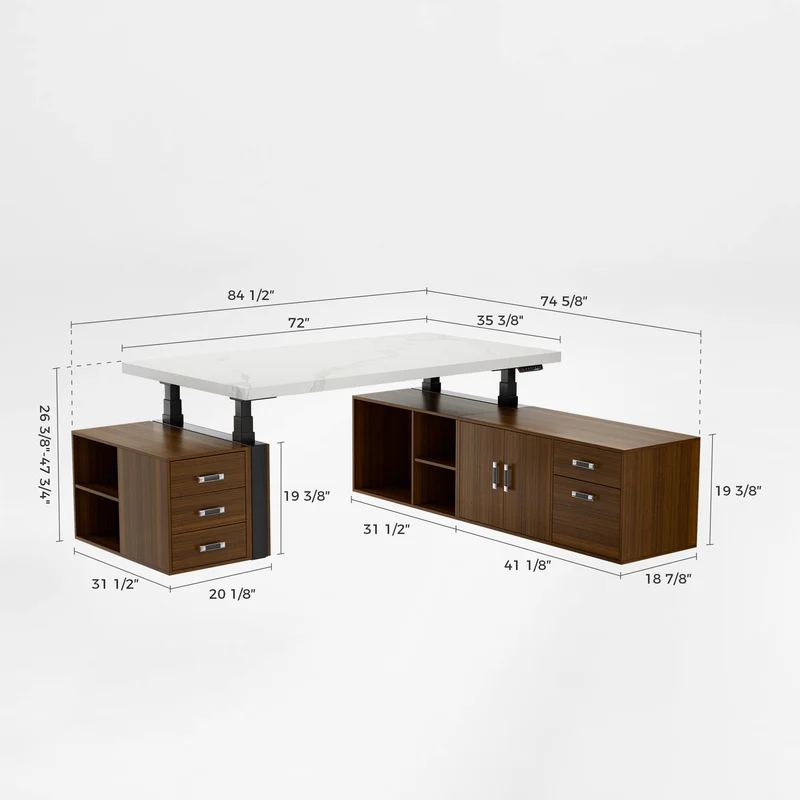 Zen Pro Series, 87"/72" Executive Standing Desk with Cabinets Set