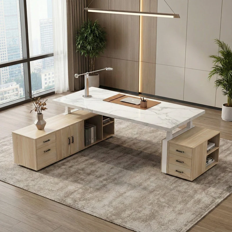Zen Pro Series, 87"/72" Executive Standing Desk with Cabinets Set