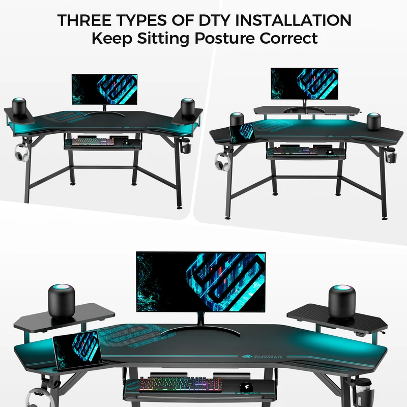 Aero Wing-Shaped Studio Desk, Black (63" & 72'')