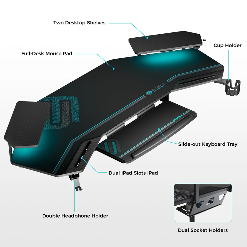Aero Wing-Shaped Studio Desk, Black (63" & 72'')
