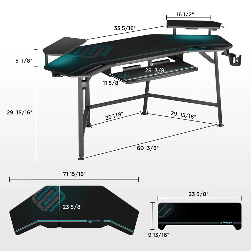 Aero Wing-Shaped Studio Desk, Black (63" & 72'')