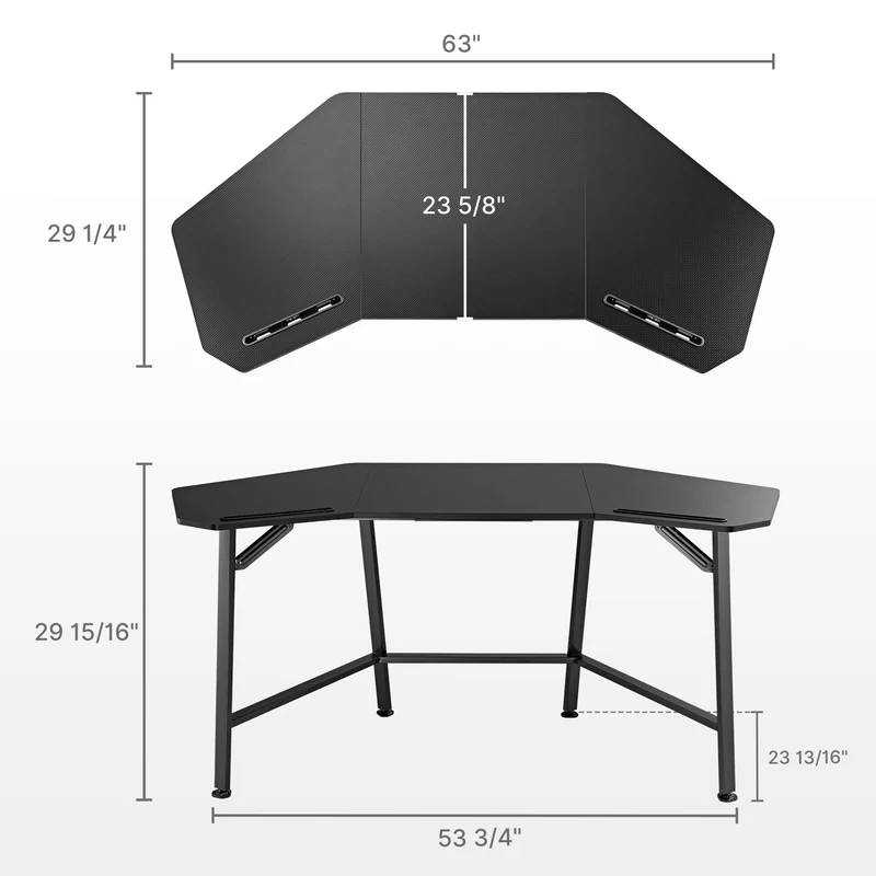 Aero Wing-Shaped Studio Desk, Black (63" & 72'')
