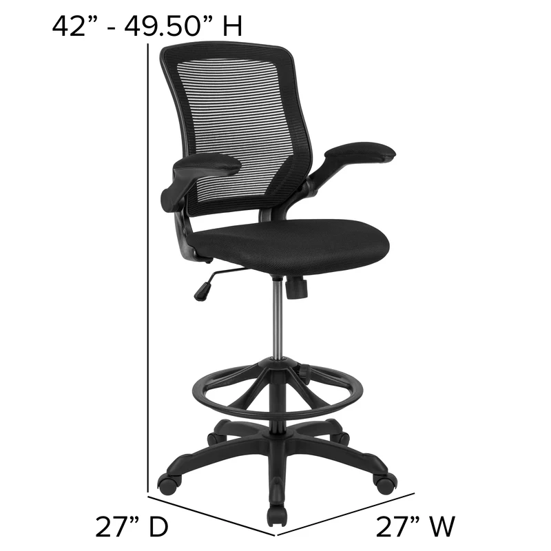 Mid-Back Mesh Ergonomic Drafting Chair with Foot Ring and Flip-Up Arms