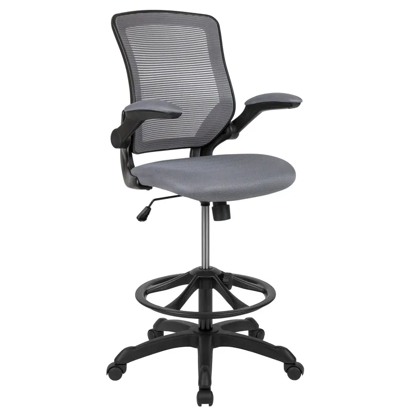 Mid-Back Mesh Ergonomic Drafting Chair with Foot Ring and Flip-Up Arms