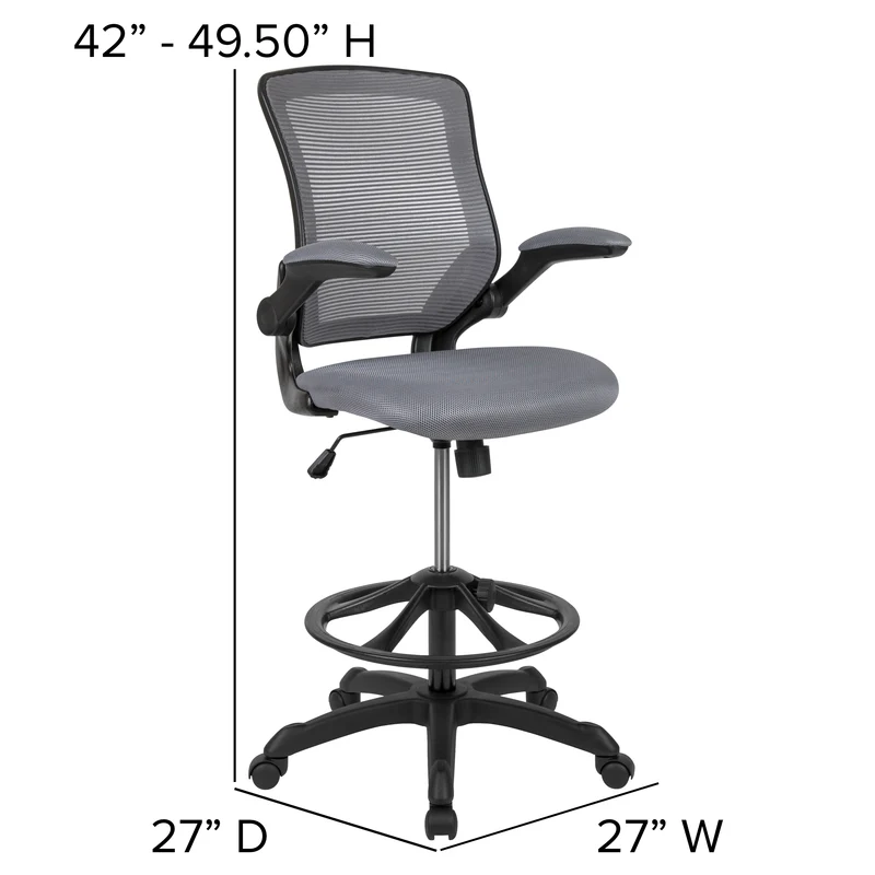 Mid-Back Mesh Ergonomic Drafting Chair with Foot Ring and Flip-Up Arms