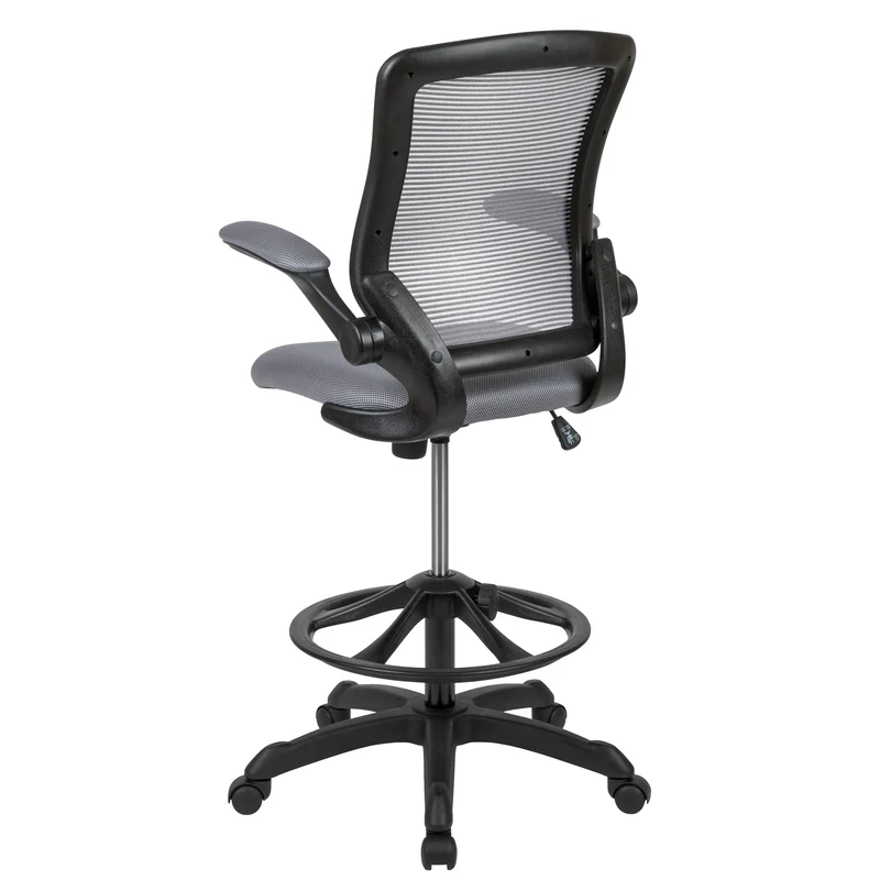 Mid-Back Mesh Ergonomic Drafting Chair with Foot Ring and Flip-Up Arms