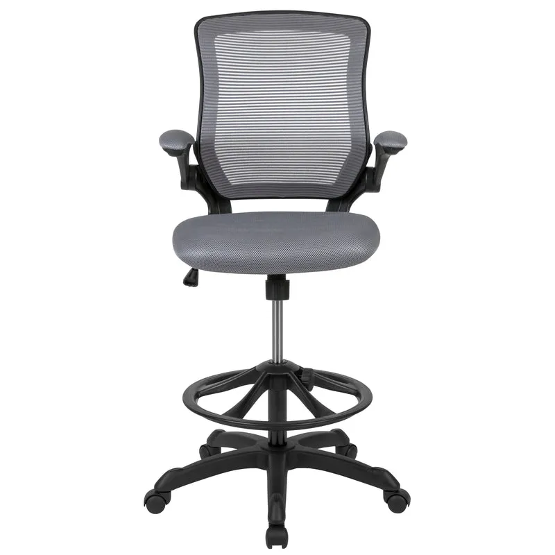 Mid-Back Mesh Ergonomic Drafting Chair with Foot Ring and Flip-Up Arms