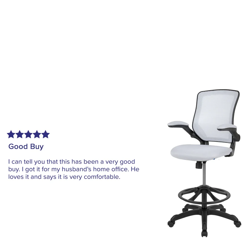 Mid-Back Mesh Ergonomic Drafting Chair with Foot Ring and Flip-Up Arms
