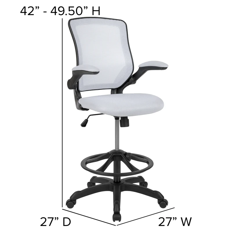 Mid-Back Mesh Ergonomic Drafting Chair with Foot Ring and Flip-Up Arms