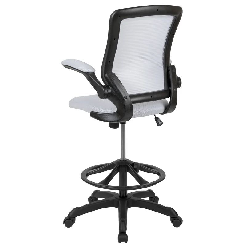 Mid-Back Mesh Ergonomic Drafting Chair with Foot Ring and Flip-Up Arms