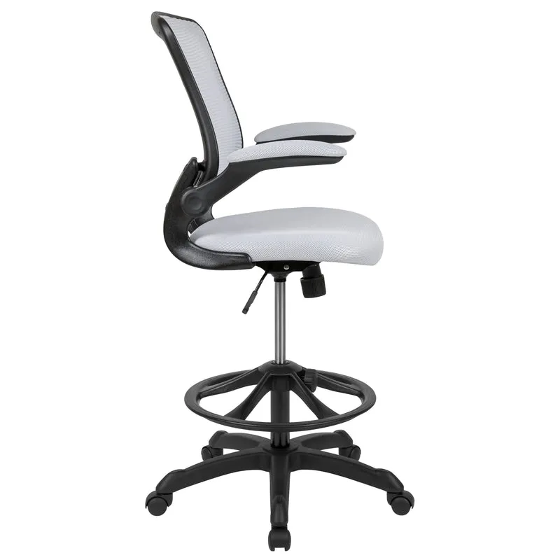 Mid-Back Mesh Ergonomic Drafting Chair with Foot Ring and Flip-Up Arms