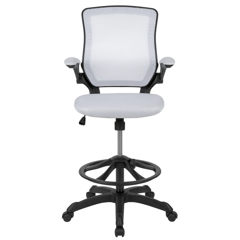 Mid-Back Mesh Ergonomic Drafting Chair with Foot Ring and Flip-Up Arms