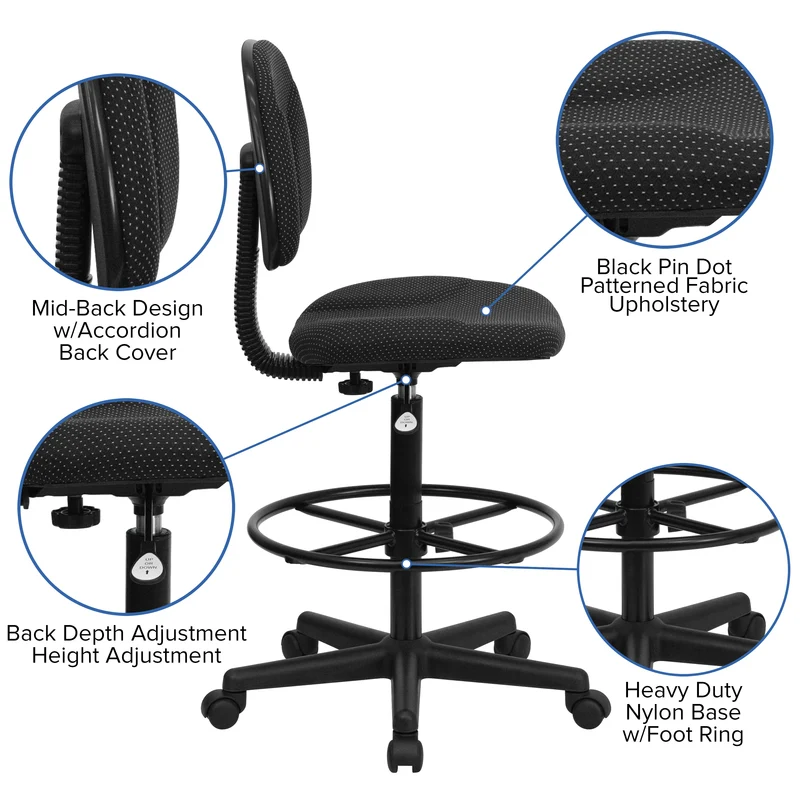 Two Cylinder Drafting Chair (Cylinders: 22.5"-27"H or 26"-30.5"H)