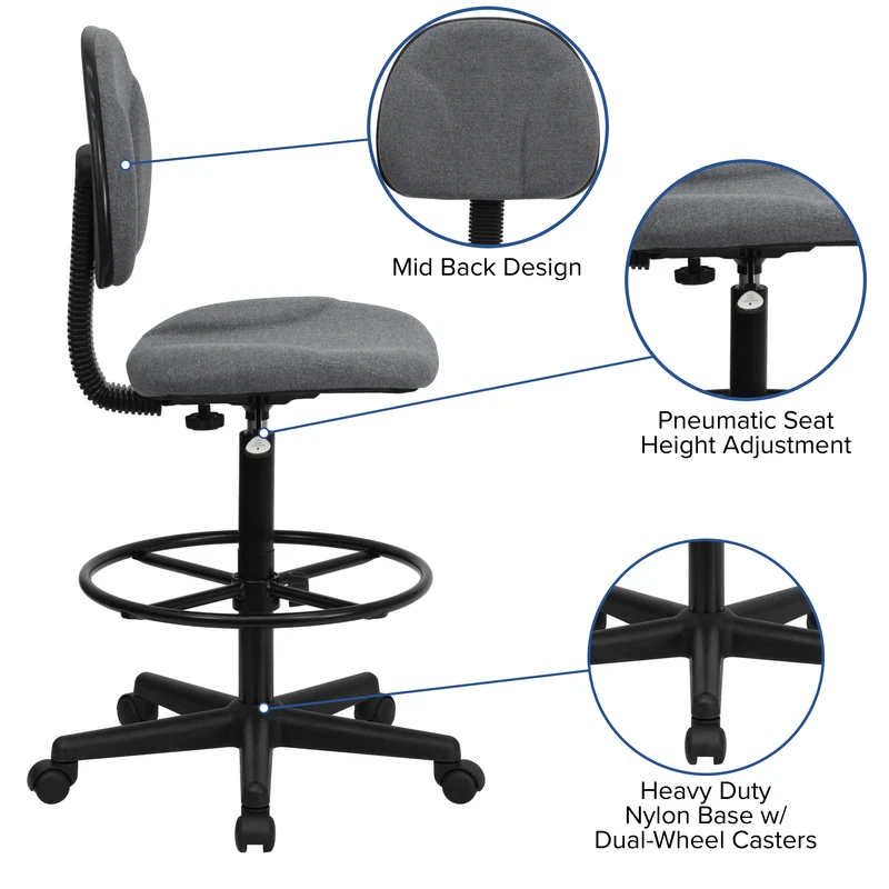 Two Cylinder Drafting Chair (Cylinders: 22.5"-27"H or 26"-30.5"H)