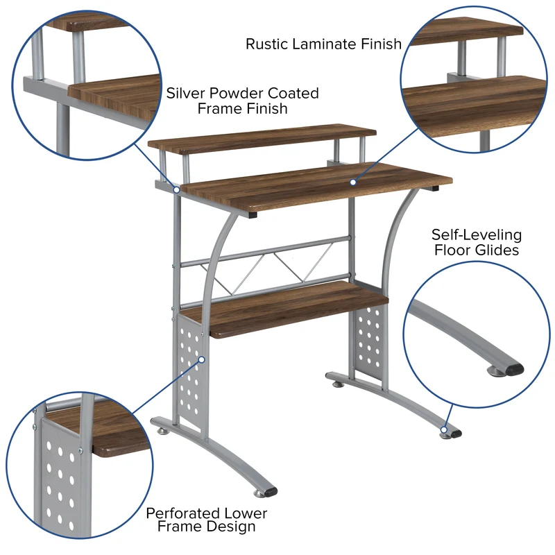 Computer Desk with Top and Lower Storage Shelves