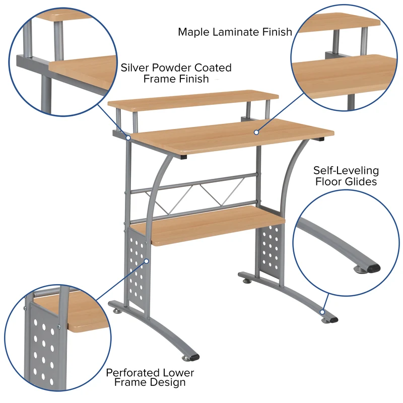 Computer Desk with Top and Lower Storage Shelves