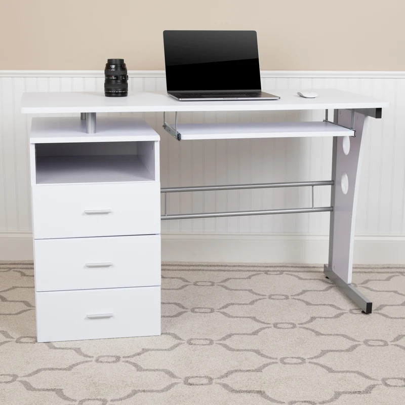 Desk with Three Drawer Single Pedestal and Pull-Out Keyboard Tray