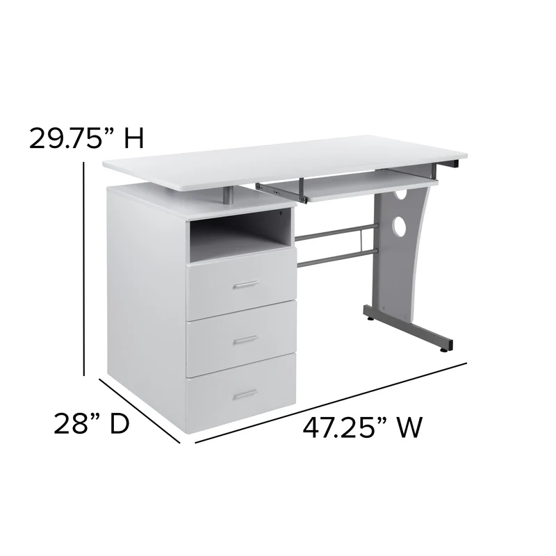 Desk with Three Drawer Single Pedestal and Pull-Out Keyboard Tray