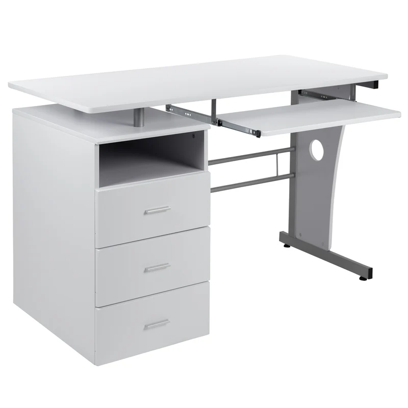 Desk with Three Drawer Single Pedestal and Pull-Out Keyboard Tray