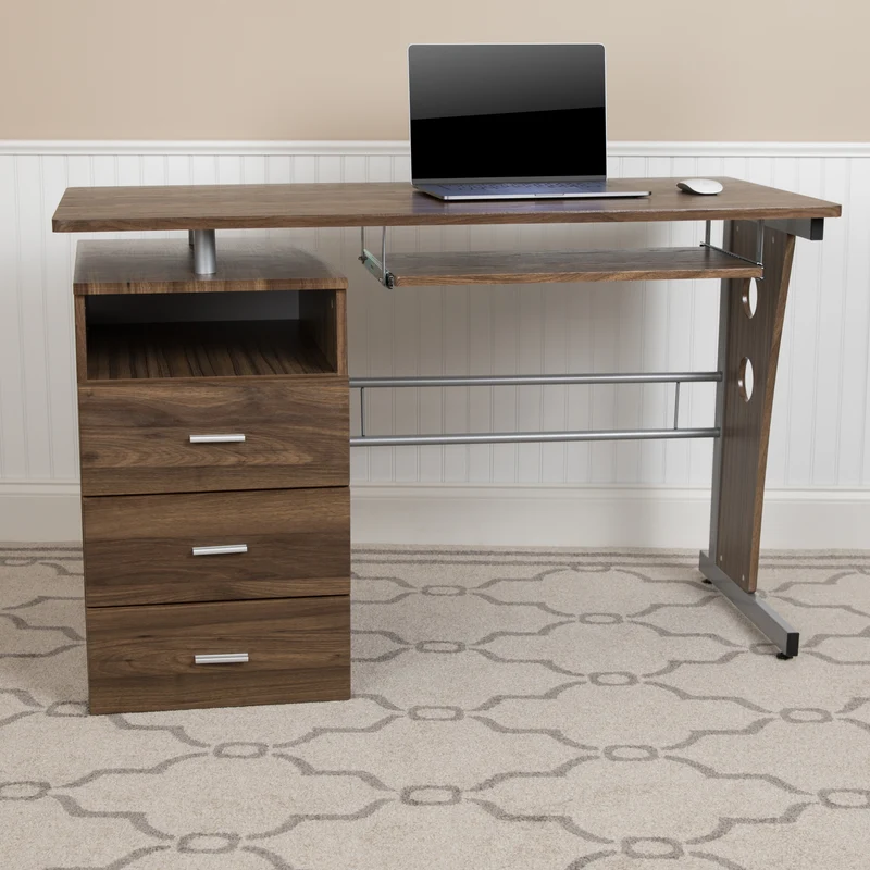 Desk with Three Drawer Single Pedestal and Pull-Out Keyboard Tray