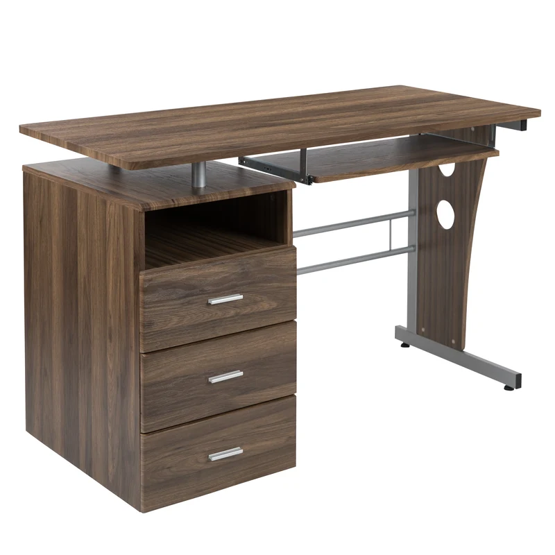 Desk with Three Drawer Single Pedestal and Pull-Out Keyboard Tray