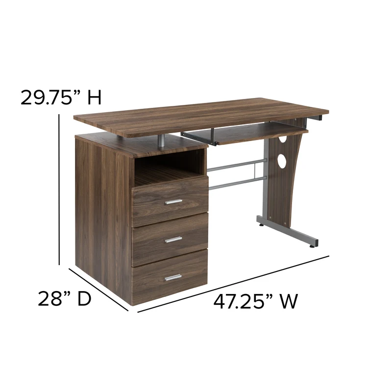 Desk with Three Drawer Single Pedestal and Pull-Out Keyboard Tray