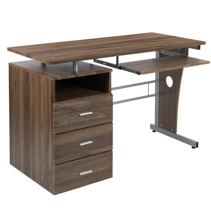 Desk with Three Drawer Single Pedestal and Pull-Out Keyboard Tray