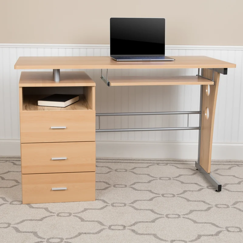 Desk with Three Drawer Single Pedestal and Pull-Out Keyboard Tray