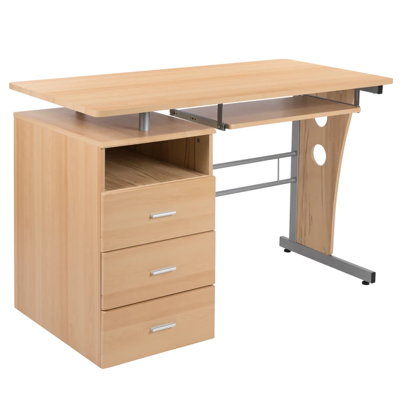 Desk with Three Drawer Single Pedestal and Pull-Out Keyboard Tray